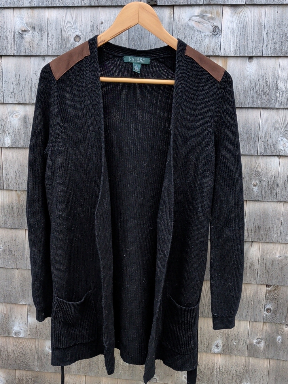 Lauren Ralph Lauren Black Cardigan with Brown Shoulder Accents Medium